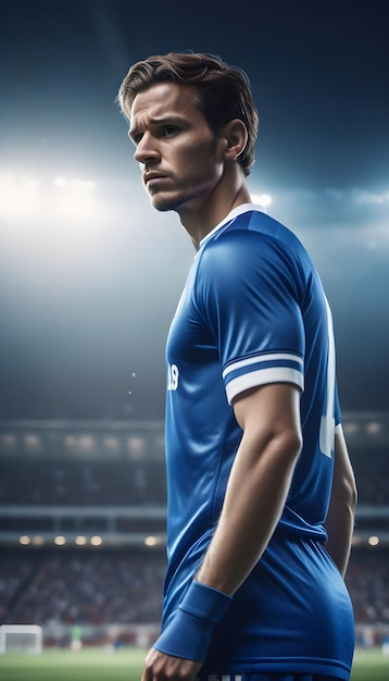 a soccer player in a blue jersey the jersey is solid blue and the background is white