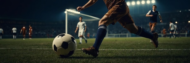 a soccer player is kicking a ball and the other player is wearing blue socks