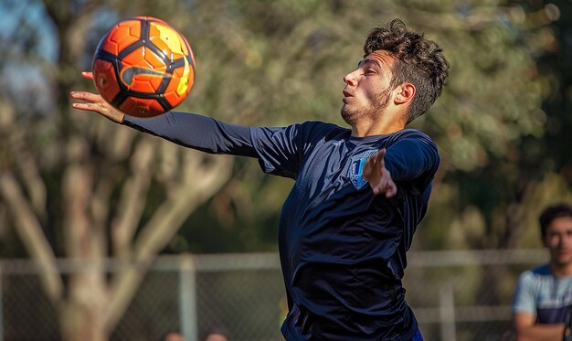 Photo soccer player juggling the ball showcasing skill