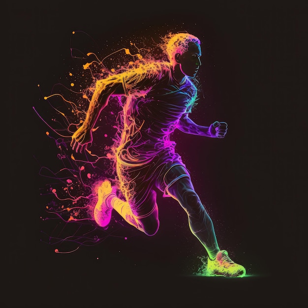 Soccer Player Playing neon colors Illustration AI Generative