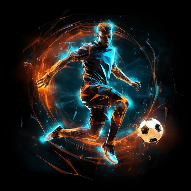 The Soccer Player Running with a Glow Ball Stylized