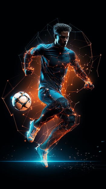 The Soccer Player Running with a Glow Ball Stylized