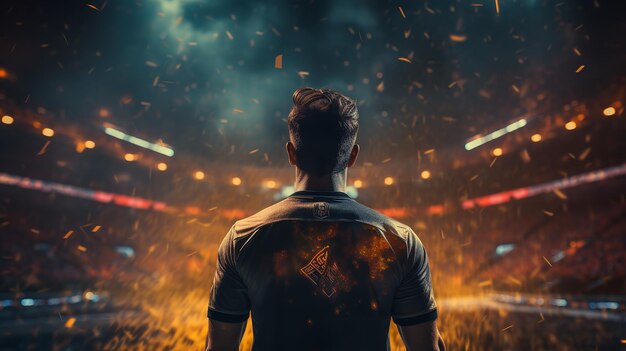 A soccer player's back view at a stadium Generative Ai