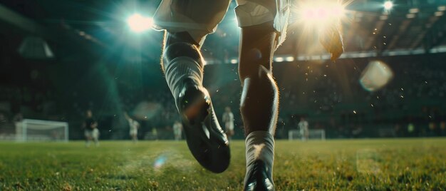 Soccer player sprints in a stadium the essence of commitment and athletic prowess on display