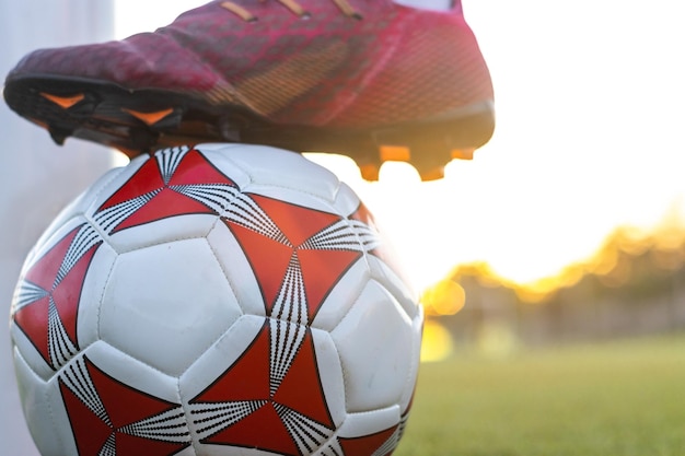 Soccer player stepping on the ball