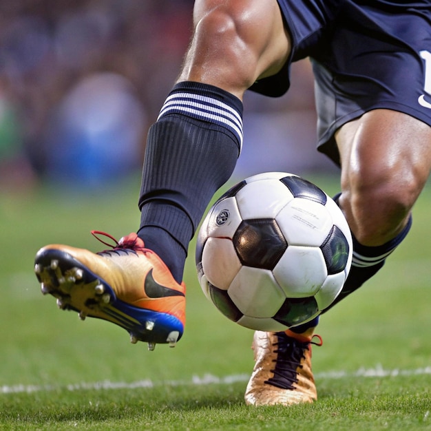 Photo a soccer player wearing a blue and black uniform with the number 8 on the back of his shorts