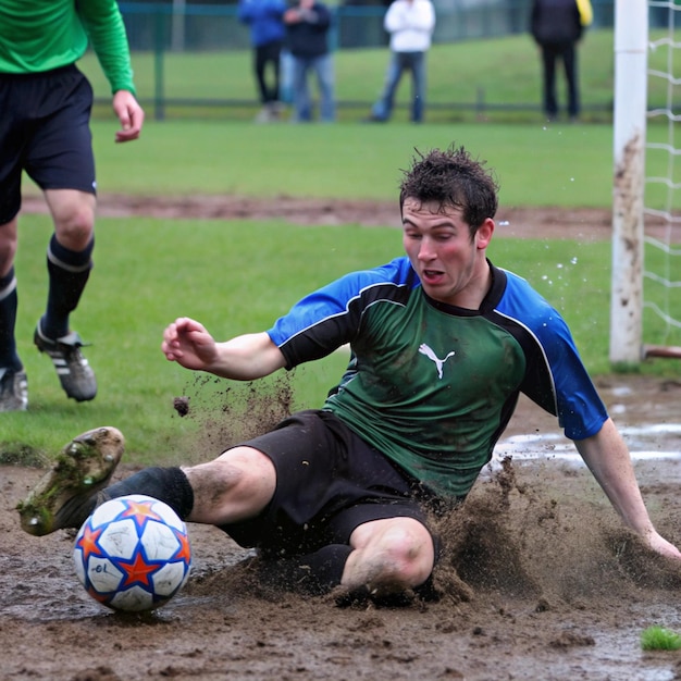 Photo a soccer player wearing a green jersey with the word  on it