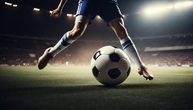 soccer player with a blue uniform and a soccer ball