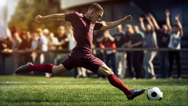 Photo a soccer player with the number 1 on his shirt is kicking a ball