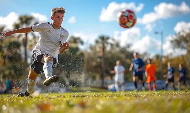 a soccer player with the number 7 on his shirt is kicking the ball