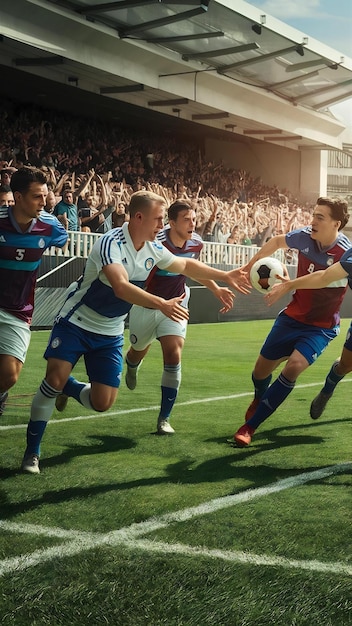 Soccer players in action on professional stadium