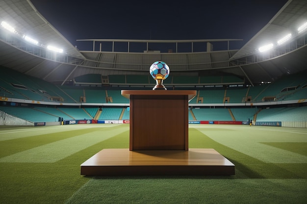 Soccer podium on grass inside football stadium