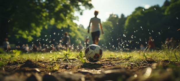 Soccer Spirit A Walker Kicking a Soccer Ball on a Grassy Field in the Style of the Game