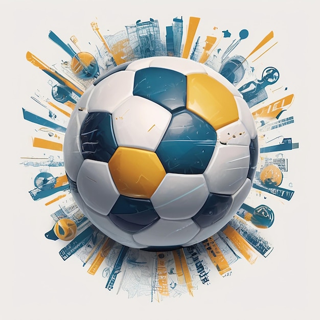 Soccer sport emblem poster with player kicking penalty