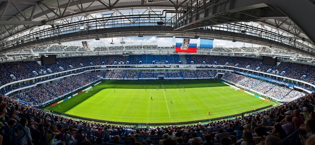 Soccer stadium arena with natural green grass