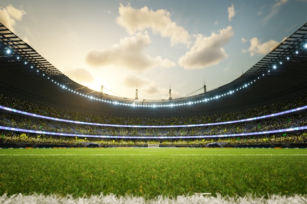 Soccer stadium defocus background evening arena with crowd fans d illustration