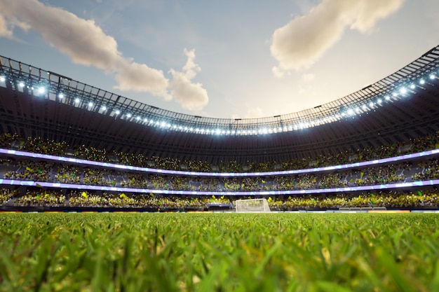 Soccer stadium defocus background evening arena with crowd fans d illustration