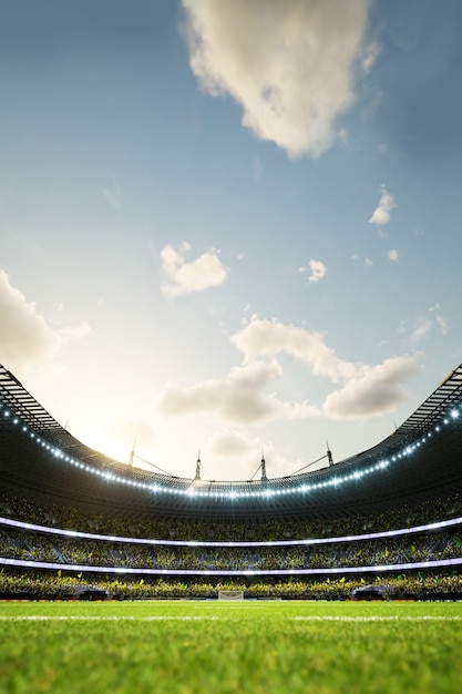 Soccer stadium evening arena with crowd fans d illustration