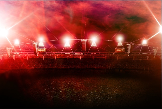 soccer stadium on red steam background