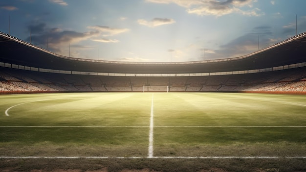 A soccer stadium with a goal in the middle