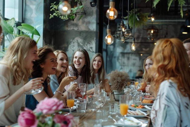 Photo social female gathering sitting around the table