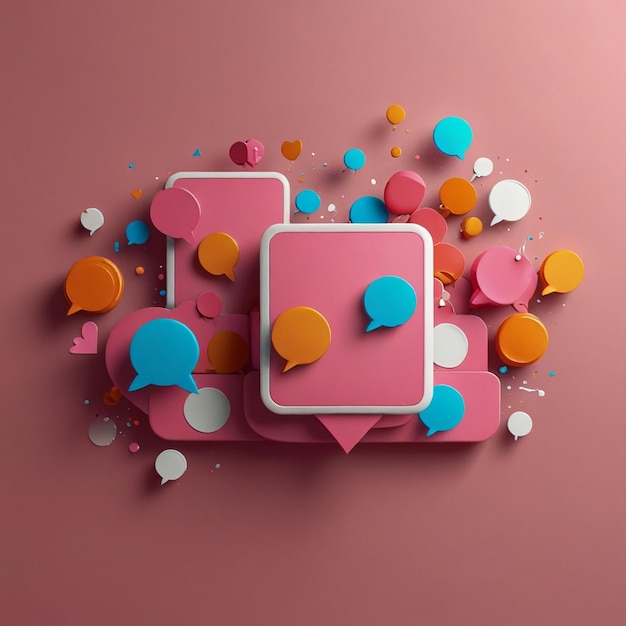 Photo social media bubble notification icons on pink background 3d render