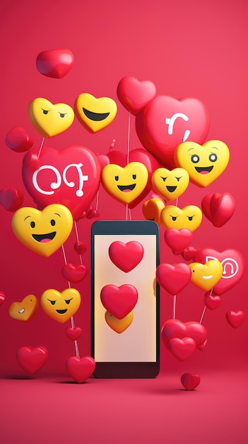 Social media platform online social communication applications concept emoji hearts chat