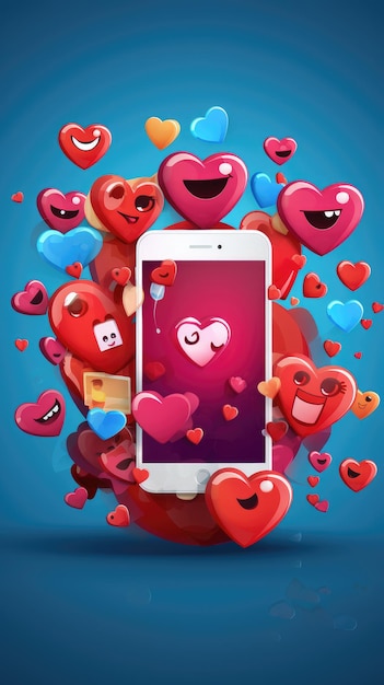 Social media platform online social communication applications concept emoji hearts chat