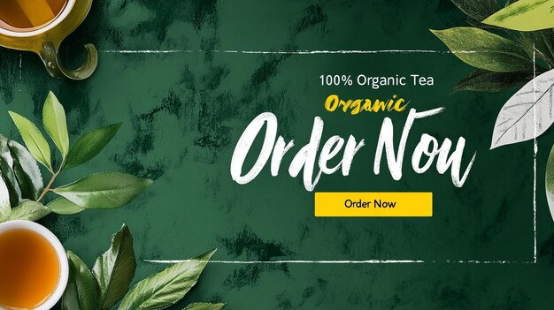 Photo social media post for organic tea with green background