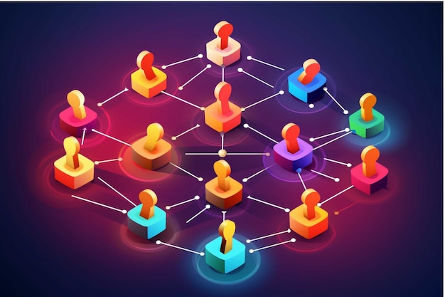 Social Networking isometric concept 3d vector illustration of social network connection