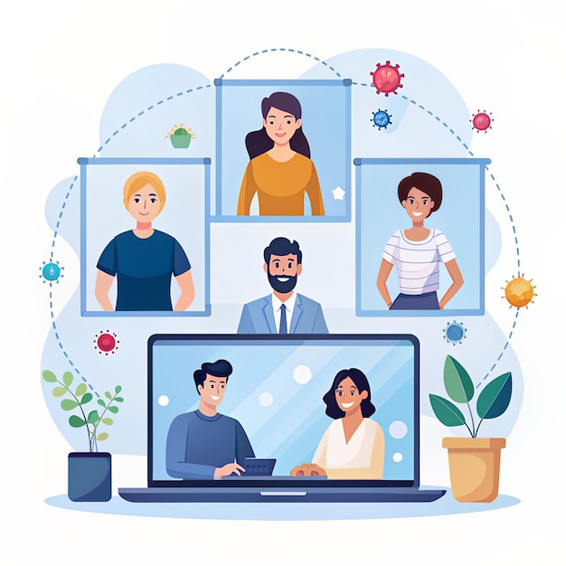 Photo social networking and online meetings video conference illustration