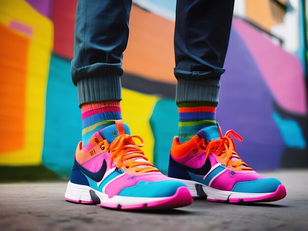 Photo socks with colorful sneakers for casual look