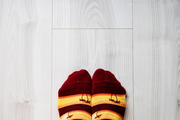 Socks on wooden floor