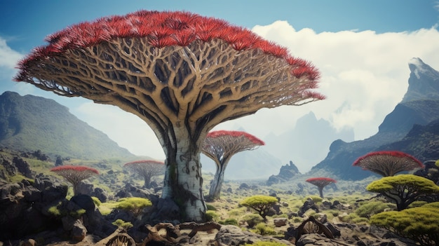 The socotra island yemen unique flora alien like landscape Created with Generative AI technology