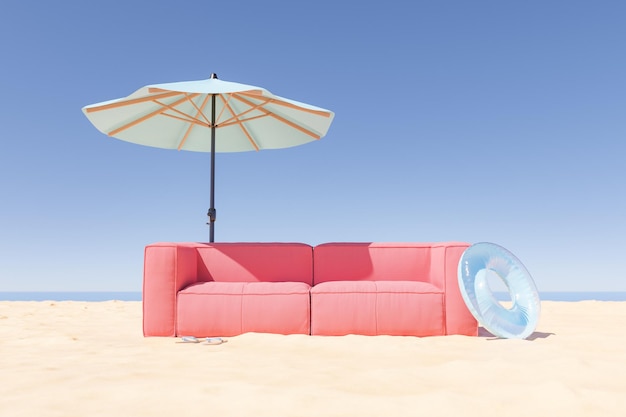 Sofa on a deserted beach