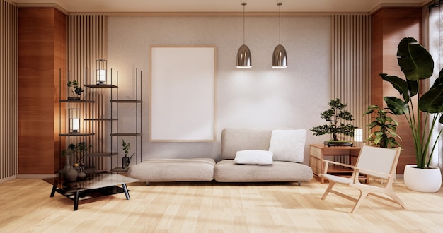 Sofa furniture, modern room japanese design,minimal.3D rendering