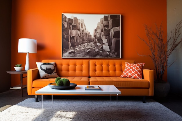 Sofa in orange living room