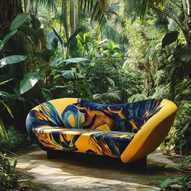 Photo sofa in the tropical garden luxury sofa in the jungle