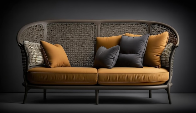 A sofa with a brown cushion and a black background.