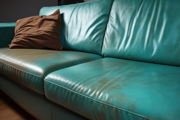 Sofa with leather cleaner spray and microfiber cloth