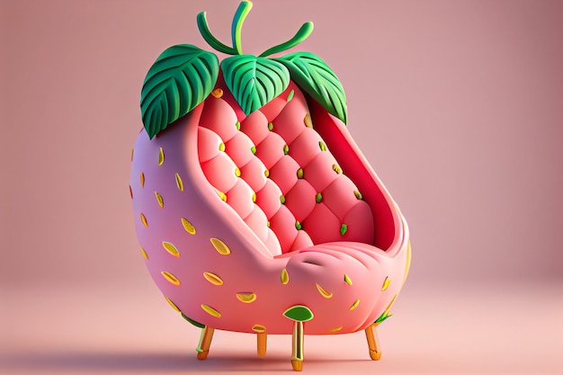 Soft armchair in the shape of a strawberry pastel colors illustration Generative AI