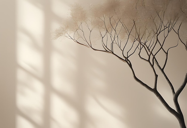 Photo a soft beige backdrop with the blurred shadows of tree branches creating a calming and serene atmosphere