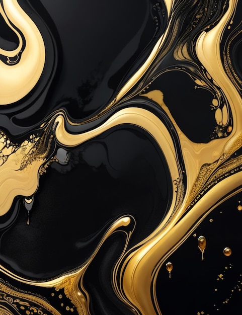 Soft black color liquid Alcohol Ink gold dripping gold