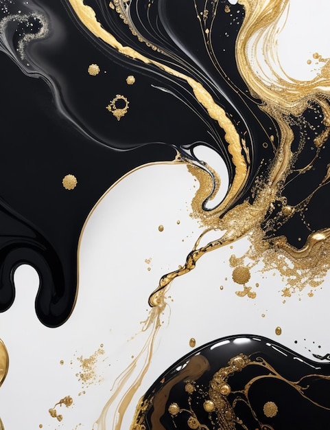 Soft black and white color liquid Alcohol Ink gold dripping gold