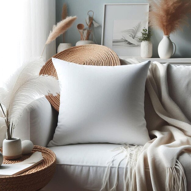 Soft blank pillow complements the chic decor of the interior