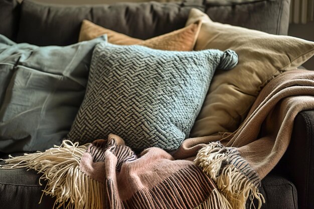 Photo soft blankets and cushions creating a snug and inviting atmosphere