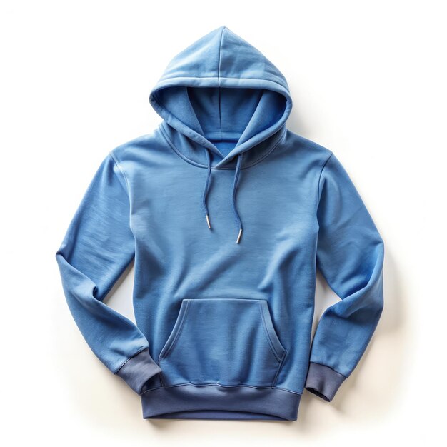 Photo a soft blue hoodie displayed on a white background showcasing its design and cozy features perfect