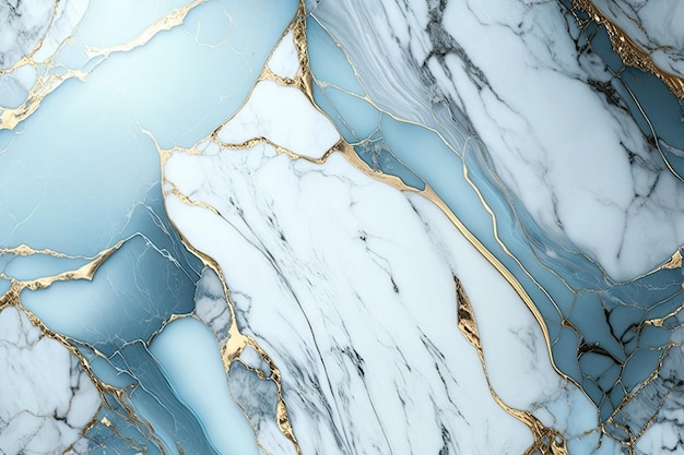 Soft blue marble texture with gold streaks ai generative