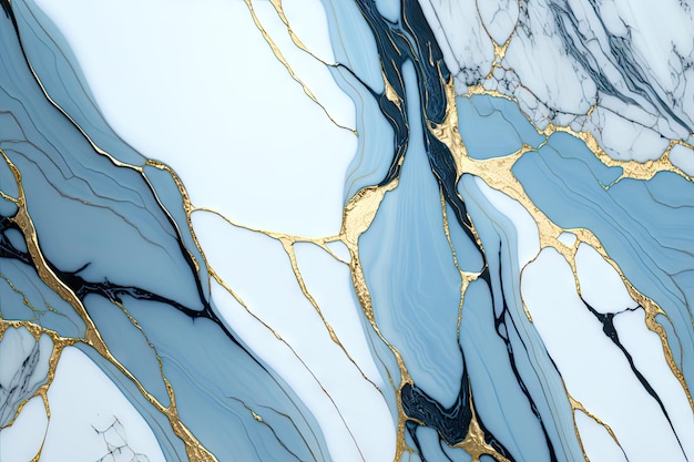 Soft blue marble texture with gold streaks ai generative