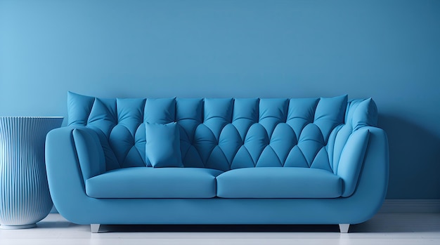 Soft blue sofa on blue background 3D illustration